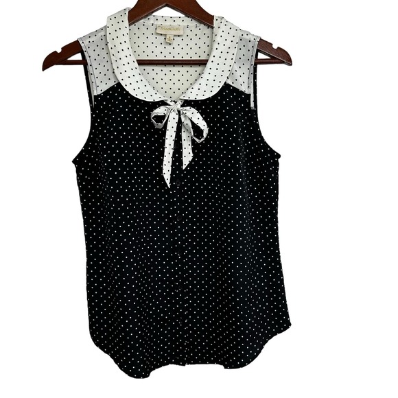 ModCloth Coquette Polka Dot Sleeveless Top Size Small Black White Bow Girly - Picture 2 of 13